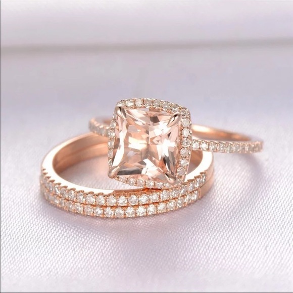 *NEW*3 Pieces Set Rose Gold Zircon Wedding Ring - Picture 3 of 6